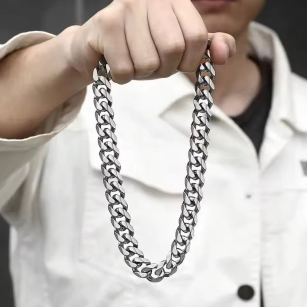 Men's Silver Cuban Link Chain Necklace - Stainless Steel